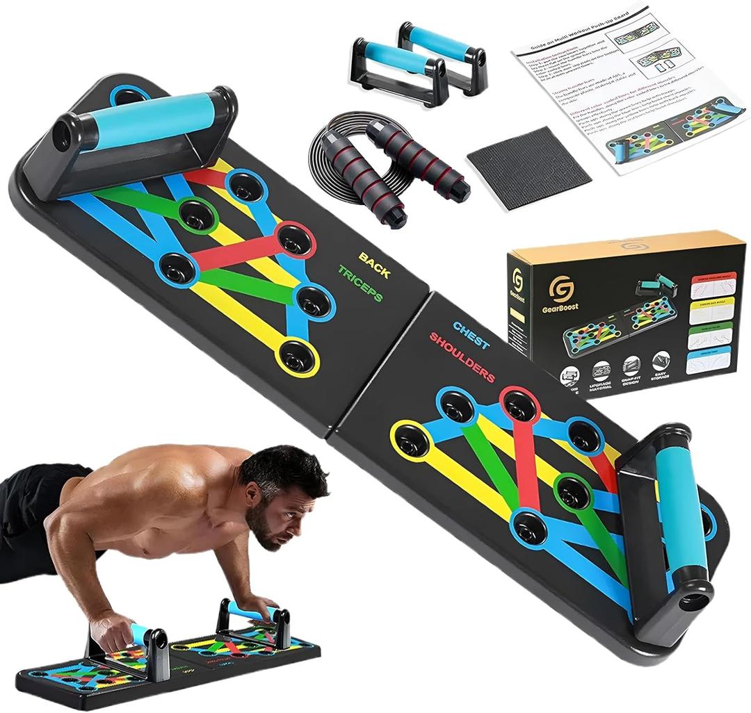 Push Up Board with Adjustable Jump Rope | Push Up Board for Men & Women | Multi-functional Push Up Bar System | Perfect Pushup Board for Exercise | Strength Training Equipment | Skipping Rope (9 in 1 Black)