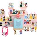 for Toniebox 2 and Toniebox 1 Tonie Shelf Wall Mounted Set,Tonies Figures Tonies Storage,Magnetic Wooden Floating Shelves Compatible with Tonie box Player Character for Children Room (pink-castles)