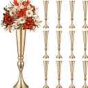 12 Pcs Tall Gold Trumpet Vases for Centerpieces & Wedding Tables - 21.65" Tall Gold Flower Vase Set with Weighted Base, Metal Trumpet Centerpieces for Tables (Bases para Centros de Mesa)