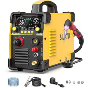 SILATU 55Amps Plasma Cutter, Large LED Display, Non-Touch Pilot Arc, Air Sensor Technology, 110/220V Dual Voltage IGBT Inverter Plasma Cutter Machine, 1/2'' Clean Cutting Thickness for Beginners DIY