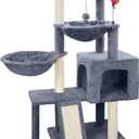 Cat Tree with Cat Condo and Two Hammocks, Cat Tree with Scratching Posts and Scratching Pads, Cat Tower for Indoor Cats, Activity Centre Climbing Tree with Playful Toy Balls, Grey