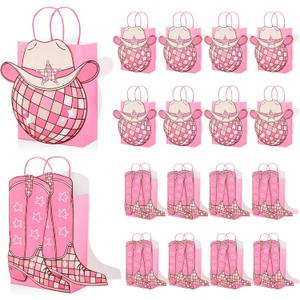 Kolldenn 16 Pcs Cowgirl Birthday Party Favors Bags Cowgirl Boots Paper Bags Pink Disco Paper Bag Western Theme Party Favors Kraft Bachelorette Last Rodeo Supply