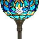 Tiffany Floor Lamp Torchiere Stained Glass Torch Lamp 12X12X67 Inch Antique Standing Corner Light (Green Brown Jewelry Baroque)