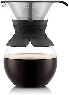 Bodum 34oz Pour Over Coffee Maker, High-Heat Borosilicate Glass with Reusable Stainless Steel Filter and Black Band Grip - Made in Portugal