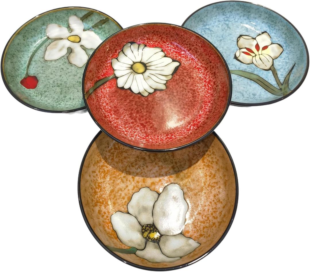 30oz Ceramic Pasta Bowls For Kitchen, 8.5 in - bowl/plate Set of 4 - For Pasta,Salad,Appetizer, Serving etc - Dishwasher, Microwave, and Oven Safe - For Breakfast, Lunch and Dinner (Red+Blue+Pink+Green)