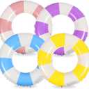 Wettarn 4 Pcs Pool Tubes with Fun Prints, Inflatable Floats Swimming Ring Toys, Classic Striped Inner Tubes for Pool, Bachelorette Pool Floaties for Summer Beach Party Decor Supplies (Children Size)