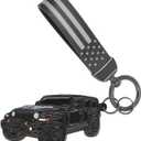 Keychain with American Leather Flag Metal Keychain for Jeep Wrangle (Black)