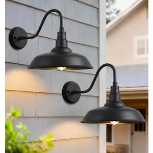 14" Outdoor Barn Gooseneck Lights, Large Farmhouse Fixtures, 2-Pack, 14 Dome - 2 Pack