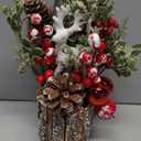 Xmas Decor Small Christmas Tree with Lights - Artificial Tabletop Lighted Mini Christmas Tree with Christmas Ornaments Gnomes Indoor for Office Desk Home Decorations (Stump-red)