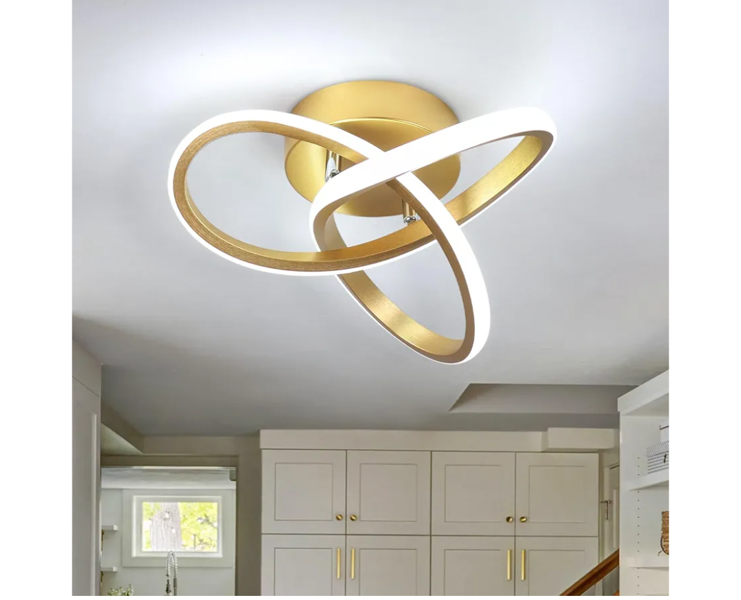CANEOE Modern Led Ceiling Light Fixture, 6000K Gold Led Hallway Light Fixtures Ceiling Lamp for Hallway Bedroom Bathroom Kitchen Balcony Stair Aisle Ceiling Lamp Curved Design (Gold, 6000K)
