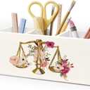 Lawyer Attorney Gifts for Women Pen Pencil Holder for Desk, Lawyer Graduation Gifts, Floral Scales of Justice Wooden Box Decorative Sign for Home Office Desk Tabletop Decor