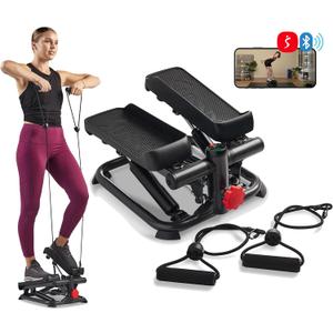 Sunny Health & Fitness Mini Steppers with Digital Monitor and Resistance Bands, Compact Low-Impact Cardio Machines for Home Workouts