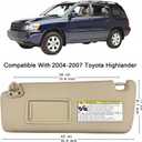 Sun Visor Pair Compatible with 2004-2007 Toyota Highlander (Driver & Passenger Side) - Non-Illuminated No Light, Leather Sunshade Replacement Assembly Kit with Clips, Screws, & Manual - (Color Beige)