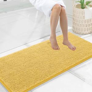 Smiry Luxury Chenille Bathroom Rugs 47x20, Extra Soft and Absorbent Shaggy Bath Mat, Machine Washable, Non-Slip Plush Carpet Runner for Tub, Shower, and Floor, Home Decor Accessories, Yellow