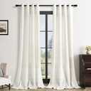 102 Inches Long Cream Living Room Curtains 2 Panels Set Grommet Ring Top Linen Drapes for Patio Sliding Door Light Filtering Modern Bohemian 102 Inch Curtain for Large Window Dining Office Bedroom