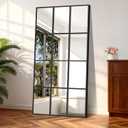 YIROMAN Window Pane Mirror, 30x60 Inch Black Rectangular Decorative Wall Mirror, Large Window Metal Framed Mirrors for Bedroom Living Room Fireplace Entryway, Hanging or Leaning Against Wall