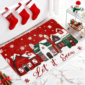 Christmas Rug Mat Winter Snowflake Xmas Village Bathmat Absorbent Bathroom Mat for Holiday Kitchen Living Room Decoration, 16.5 x 29.5 in