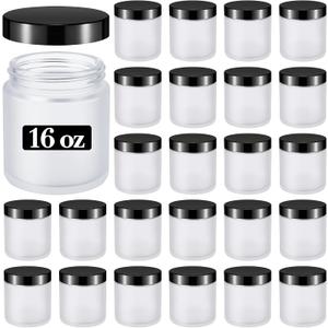 Norme 24 Pieces 16 oz Glass Jars with Lids Empty Storage Containers Leakproof Round Cosmetic Jars for Storing Lotions Powder Ointments Making (Frosted White)