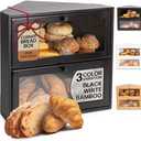 BakedBin Corner Bread Box for Kitchen Countertop - New 2025 Airtight Design - Extra Large, Double Layer Black BreadBox, Vintage Storage for Homemade Bread, Under Cabinet Organizer