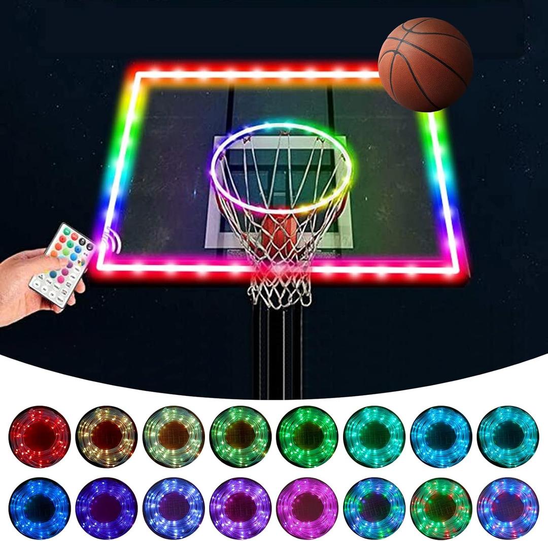 Green Bean LED Basketball Hoop Light Rim and Backboard, Remote Control Basketball Rim Light with 16 Colors 7 Flashing Mode for Playing Basketball in The Dark (Rim and Backboard not Included)