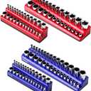 Magnetic Socket Organizer, 4-Pack Metric SAE Holder Set 1/4", 3/8" Drive Socket Trays, Holds 108 Pcs Standard and Deep Size Sockets(Socket not Included)