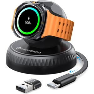 NEWDERY Retractable Wireless Charger Stand for Galaxy Watch 8,USB C Charging Cable with USB A Adapter,Magnetic Charging Station for Samsung Watch FE/7/6 Classic 5 Pro 4 3 Active 2 1