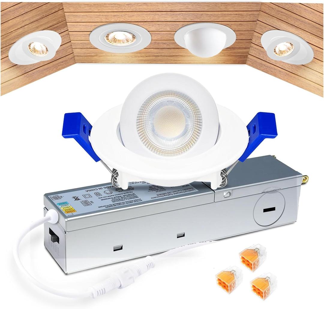 zouzai 2 Inch 5CCT Gimbal Led Recessed Lighting with Junction Box, 360°+90° Adjustable Recessed Can Lights, 2700K/ 3000K/ 3500K/ 4000K/ 5000K Selectable, 5W Eqv 50W, 550LM Brightness - ETL (White, 1 Pack)