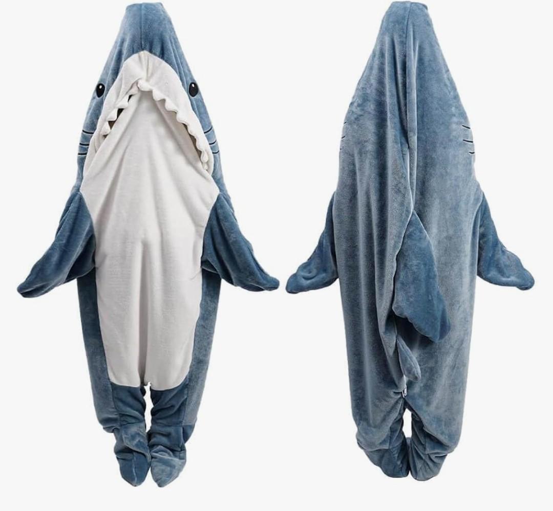 Shark Blanket Hoodie Onesie for Adult & Kid, Wearable Shark Sleeping Bag, Soft Cozy Onesie Costume XL