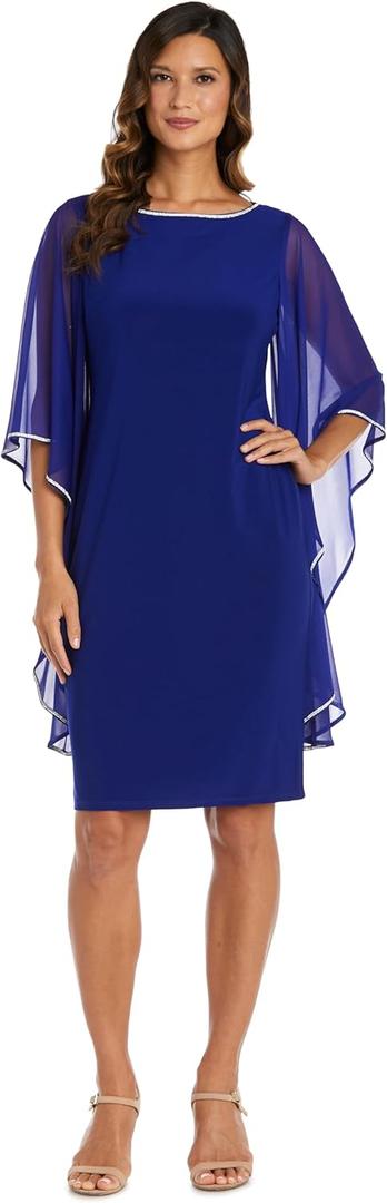 R&M Richards Elegant Sheath Dress W/Chiffon Butterfly Sleeves & Rhinestone Trim, 14 W