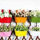 6 Pcs Railing Planter, 10" Metal Hanging Flower Pots for Outdoor Balcony Rails, Fence Pot Hanging Plant Holders with Detachable Hooks for Garden Patio Yard Decor (9.8", Pack of 6)