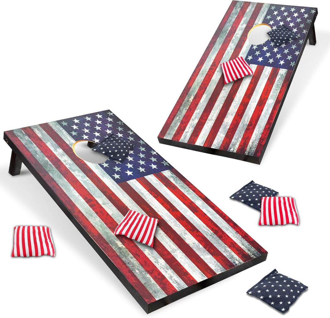Cornhole Board Set 4x2 Regulation Size Cornhole Set with Carrying Bags & 8 Bean Bags Corn Hole Boards Bean Toss Game for Adults Family Outdoor Lawn Outside Backyard Games