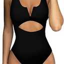 Meyeeka Womens One Piece Swimsuits Tummy Control Bathing Suit for Women Push Up Swimwear V Neck High Cut Monokini Size XL Blac