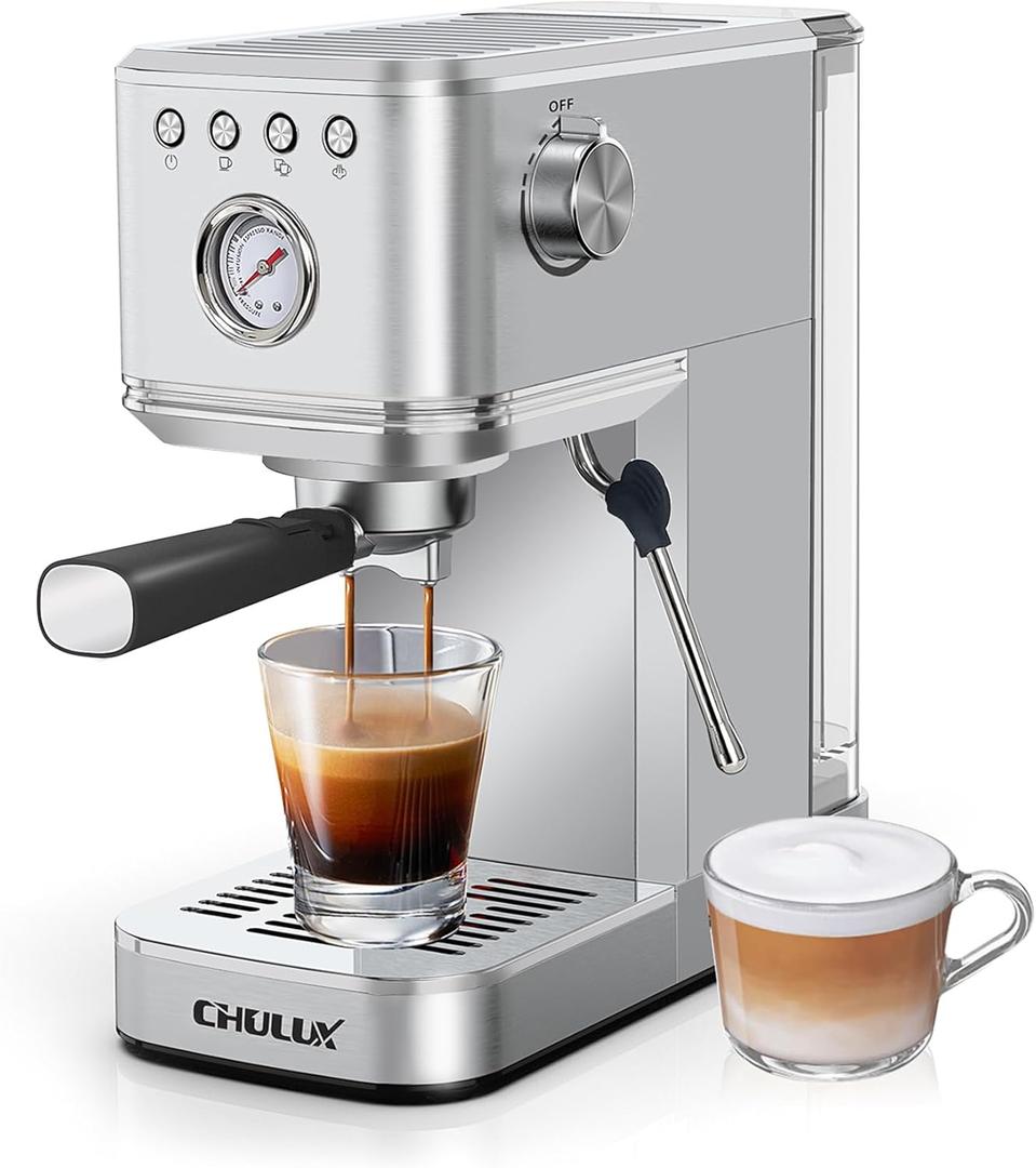 CHULUX Kompatto Espresso Machine 20 Bar with Milk Frother, Stainless Steel Automatic Espresso Coffee Machine for Home Latte & Cappuccino Maker, 40oz Removable Water Tank, 1350W