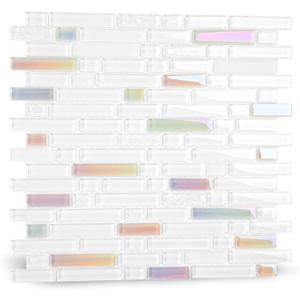Lovdeco Glass Strip Mosaic Tiles, White Crystal Glass Backsplash for Kitchen Bathroom Shower Wall, Polished, 5 PCS, 4.8 SQ.FT. (Mesh)