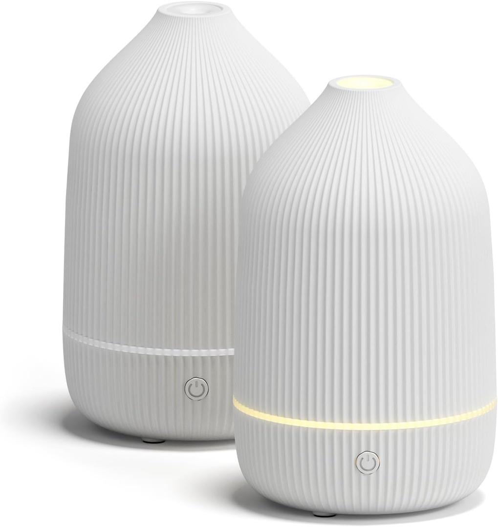 Essential Oil Diffuser, 2Pack, 100ml Aromatherapy Diffuser, Mini Ultrasonic Diffuser for Essential Oil, Home, Office, Cool Mist Humidifier with 7 Led Light, Auto Shut-Off, White