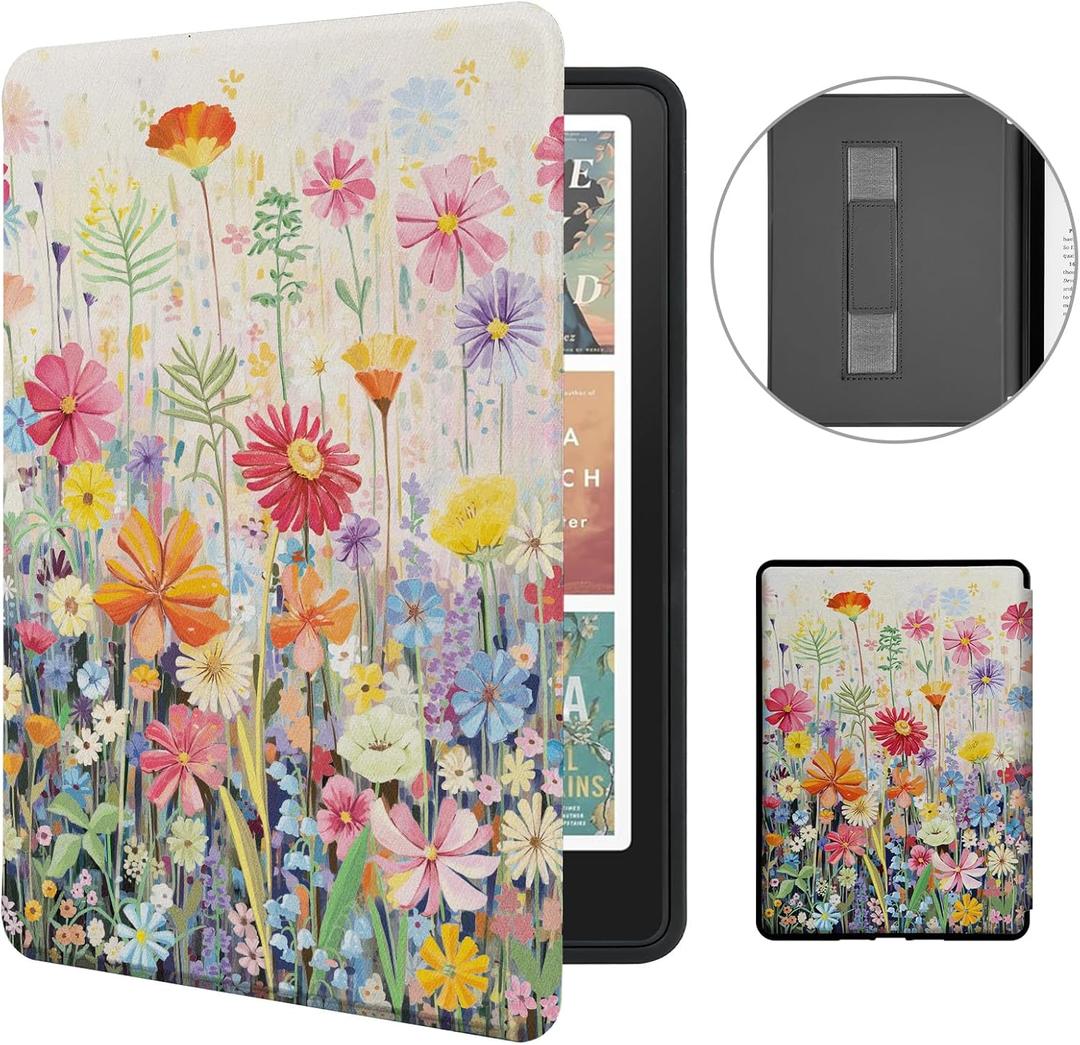 MOROCK Case for All-New 7" Kindle Paperwhite and Colorsoft Paperwhite Signature Edition(12th Generation-2024 Released),Premium Lightweight PU Leather Cover with Hand Strap, Auto Wake/Sleep, Blossoms