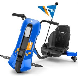 ELEMARA Electric Drift Kart for Kids Age 6-14, Drifting Go Kart for Kids with Stepless Speed, Adjustable Seat,12V 5 MPH Kids Go Cart with Bluetooth, Music, Light, Navy