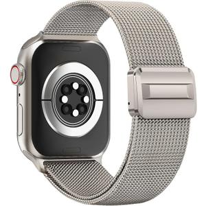 Pure Titanium Milanese Loop Compatible with Apple Watch Ultra 3/2/1 Bands 49mm 46mm 45mm 44mm for Men Women, Lightweight Metal Magnetic Strap for iWatch Band Series 11 10 SE 9 8 7 6 5 4