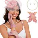 Ibeauti Fascinator Hats with Screentouch Lace Gloves Set for Women Tea Party Cocktail Wedding Derby Headwear Short Gloves