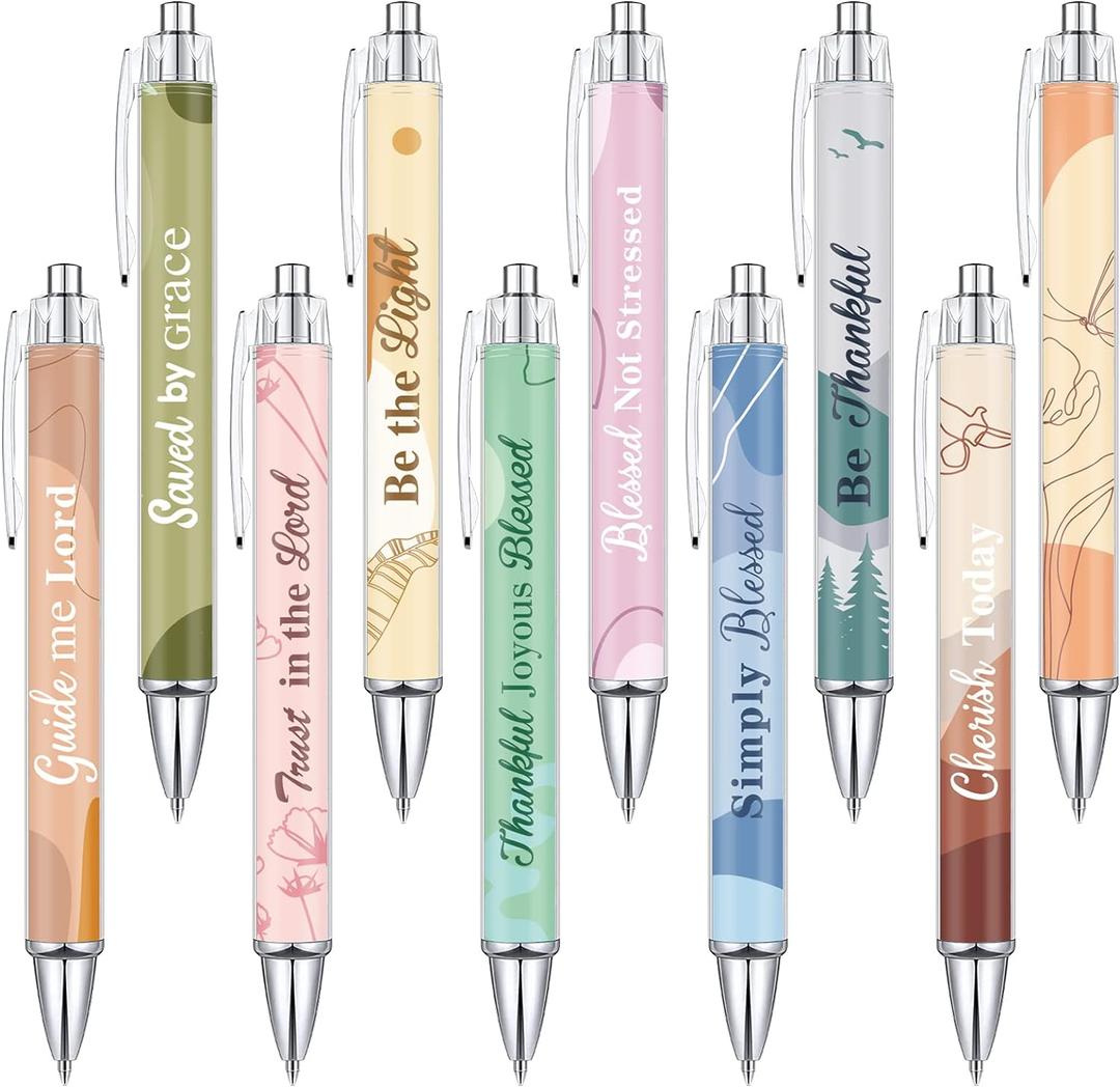 Tinlade 10 Pcs Christian Pens for Women Religious Ink Pens Easter Gifts Inspirational Quotes Bible Verse Ballpoint Funny Office Supplies for Women Men Coworker (Boho)