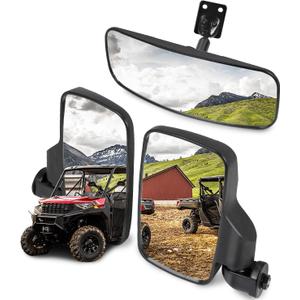 UTV Side Rear View Mirror and Center Mirror Compatible with 2015-2025 Polaris Ranger 500 570 900 1000 XP, Ranger Diesel, ETX/EV, General 1000, Can-Am Maverick Defender Trail