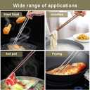 4 Pcs Long Cooking Chopsticks Reusable 15.3 Inch Non-slip Threaded Stainless Steel Chopsticks and 16.5 Inch Natural Wooden Extra Long Chopstick for Hot Pot, Frying, Noodle, Cooking Favor