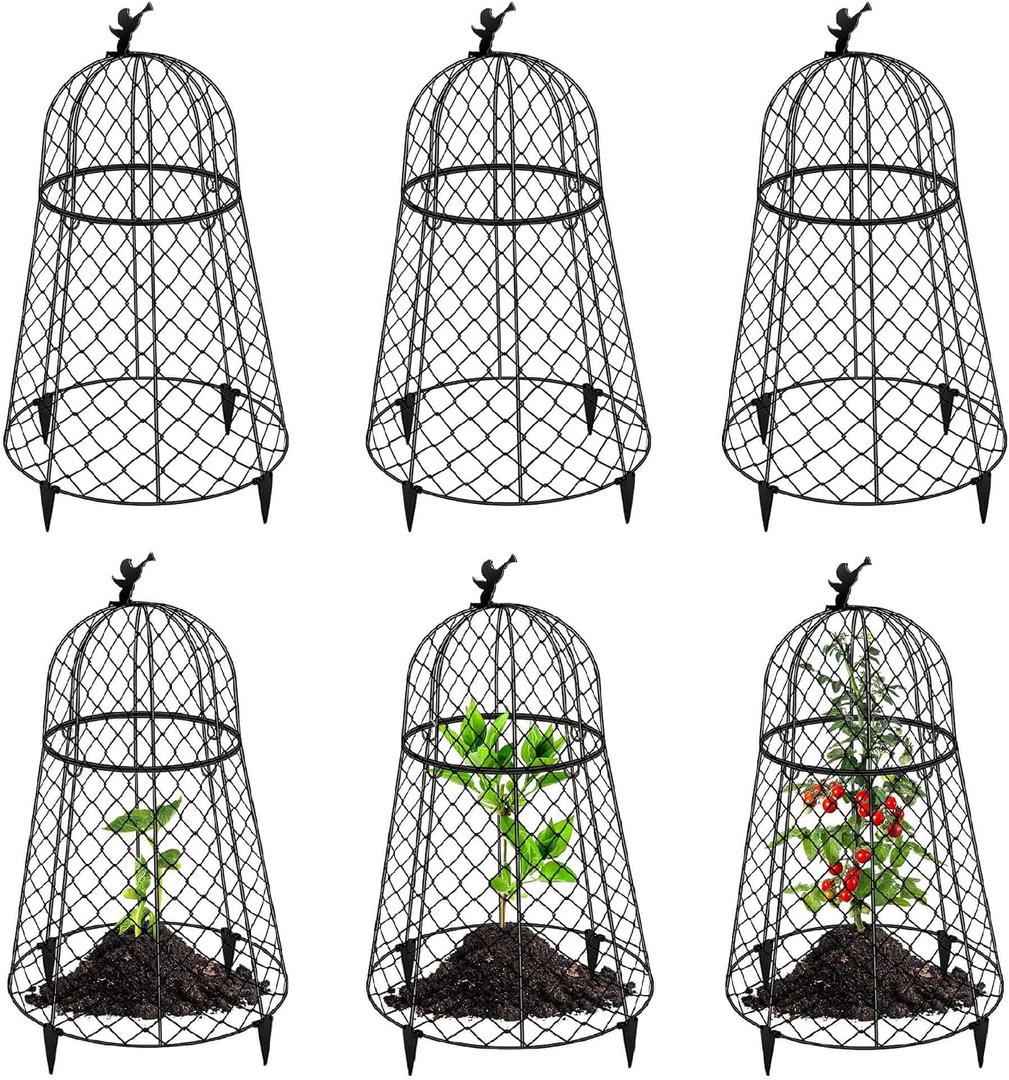 6 Pack Plant Protectors from Animals, Garden Cloches for Plants, Rustproof Chicken Wire Cloche Plant Cages to Keep Animals Out, Sturdy Metal Garden Cages for Outdoor Plants 13" D x 20" H