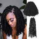 10 Inches 8 Packs Pre Looped Pretwisted Passion Twist Crochet Hair for Black Women and Kids-Natural Black,Soft Hair Extensions Braided by Synthetic Spring Kinky Twist Bohemian Curls(10"-8 Packs,1B)