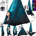 HiChrote Sensory Swing for Kids Holds up to 300lbs Indoor & Outdoor Therapy Cuddle Swing with Hammock Hooks Hanger Kit for Calming, Effect for Autism, ADHD or SPD. (Space Teal)