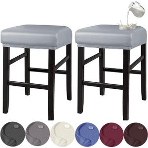 HFCNMY Stool Covers Rectangle,Stretch Waterproof PU Rectangle Bar Stool Covers Vanity Stool Cover Washable Counter Stool Cover Saddle Seat Cover with Elastic Bands(2 Pack,Light Gey)