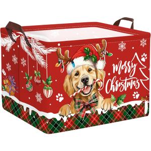 Clastyle Christmas Pet Baby Laundry Hamper Snowflake Kid Storage Basket Boy Girl Gift Toy Box Collapsible Clothes Organizer Nursery Bin for Bedroom,Puppy,40 * 30 * 30 cm