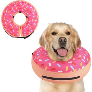 Supet Inflatable Dog Cone Collar Alternative After Surgery, Doggie Neck Donut Collar Recovery ECollar, Soft Dog Cone for Dogs Donut Pink, L-(Neck 11"-14")