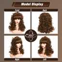 FantaLook 80s Long Curly Vintage Cosplay Wig with Bang for Women 60 70s Queen Costume for Halloween Party (Brown)