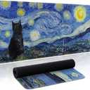 Starry Night Cat Gaming Mouse Pad Large Desk Mat Extended Keyboard Mouse Pad Anime Mousepad with Non-Slip Base and Stitched Edge Mouse Mat Desk Pad 31.5 x 11.8 Mouse Pads for Desk Home Office Gaming